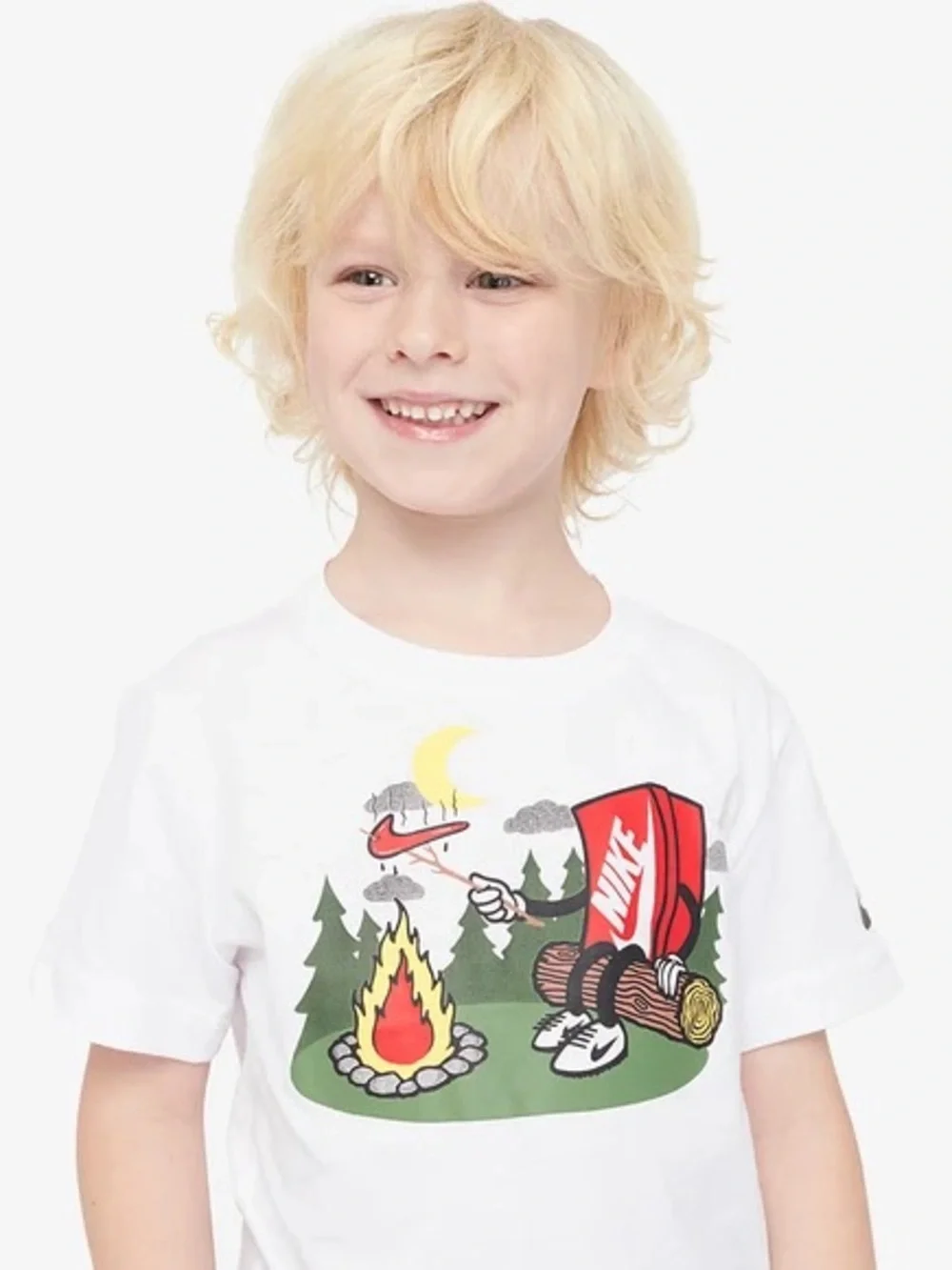 Nike Little Kids Boxy Campfire Tee Toddler 4 4t Camping T-Shirt White